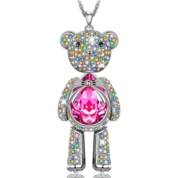 Movable Teddy Bear Necklace w/Swarovski Crystals - Picture 2 of 5